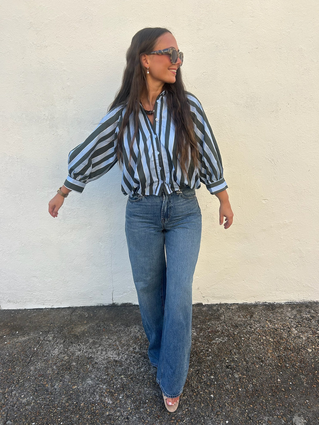 KARLIE | BLUE RIDGE STRIPE BUBBLE TOP