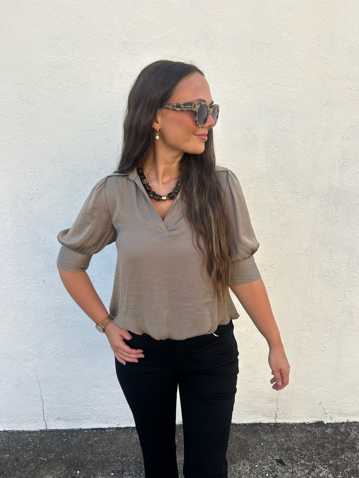 MONROE SATIN COLLARED BLOUSE