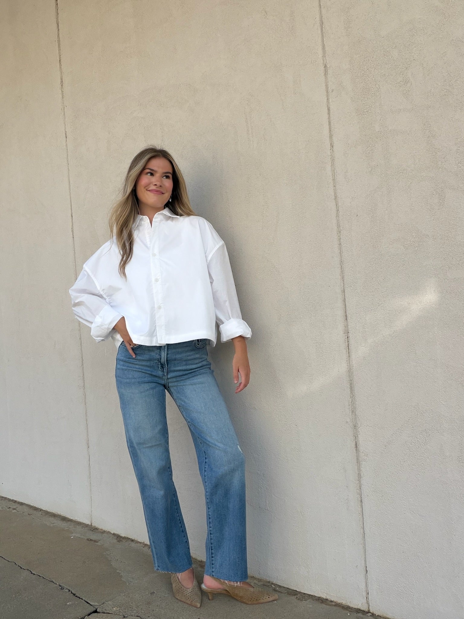 ELLE GREY | DRAWSTRING HEM BUTTON-UP SHIRT