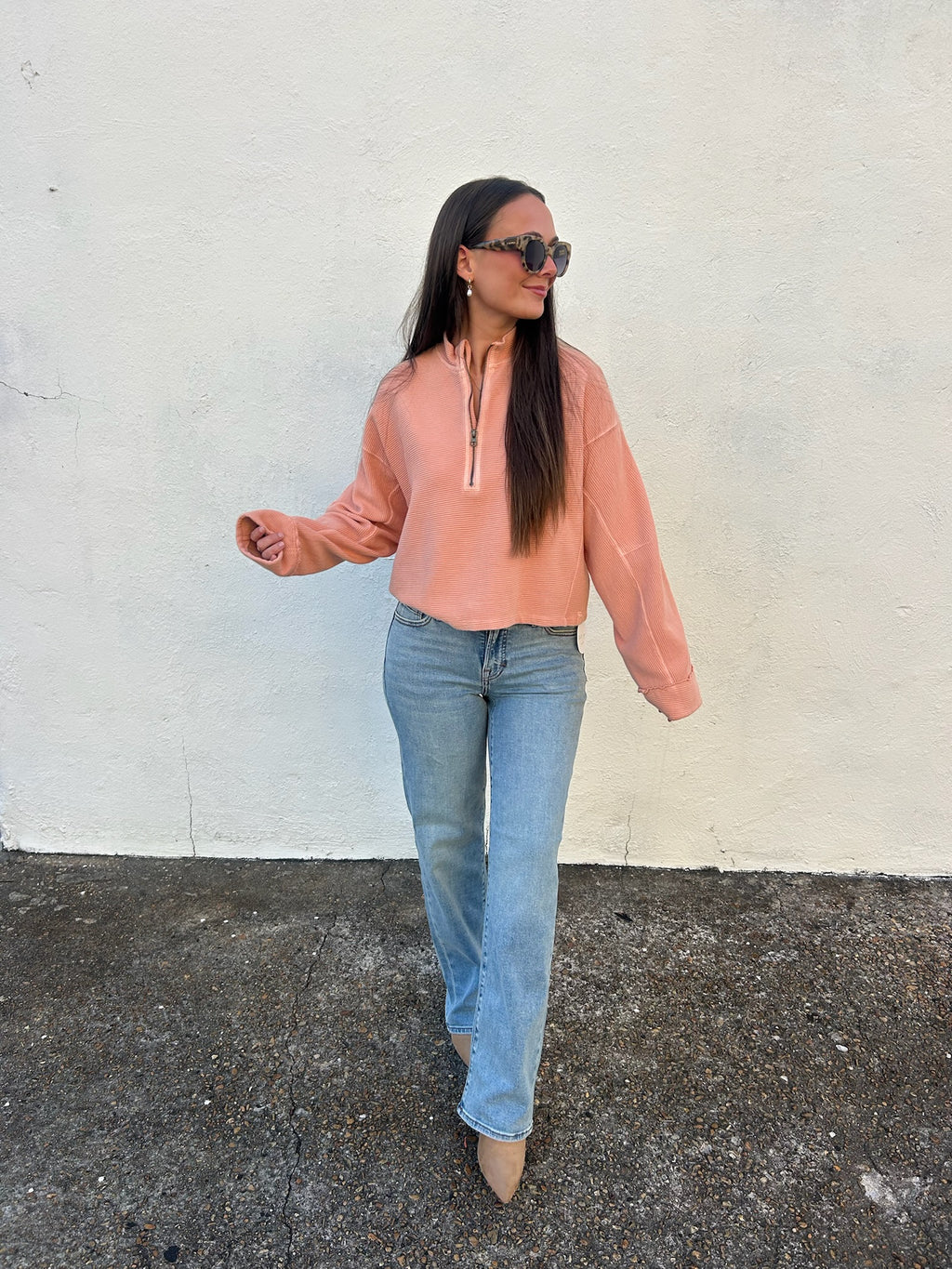 FREE PEOPLE | CELESTE QUARTER ZIP IN CORAL PINK