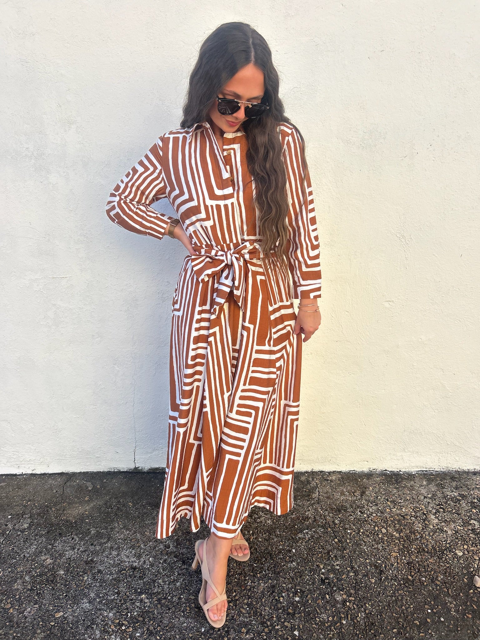 UNCLE FRANK | MODERN MAZE TIE WAIST MIDI DRESS