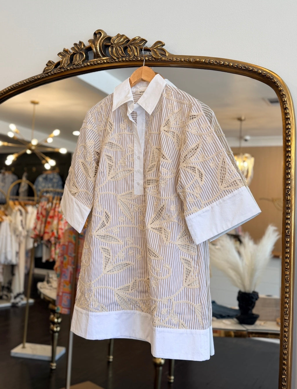 THE SANTORINI STRIPE EMBROIDERED DRESS