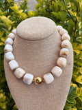 ELLA IVY | BEIGE + GOLD CUBE BEADED NECKLACE