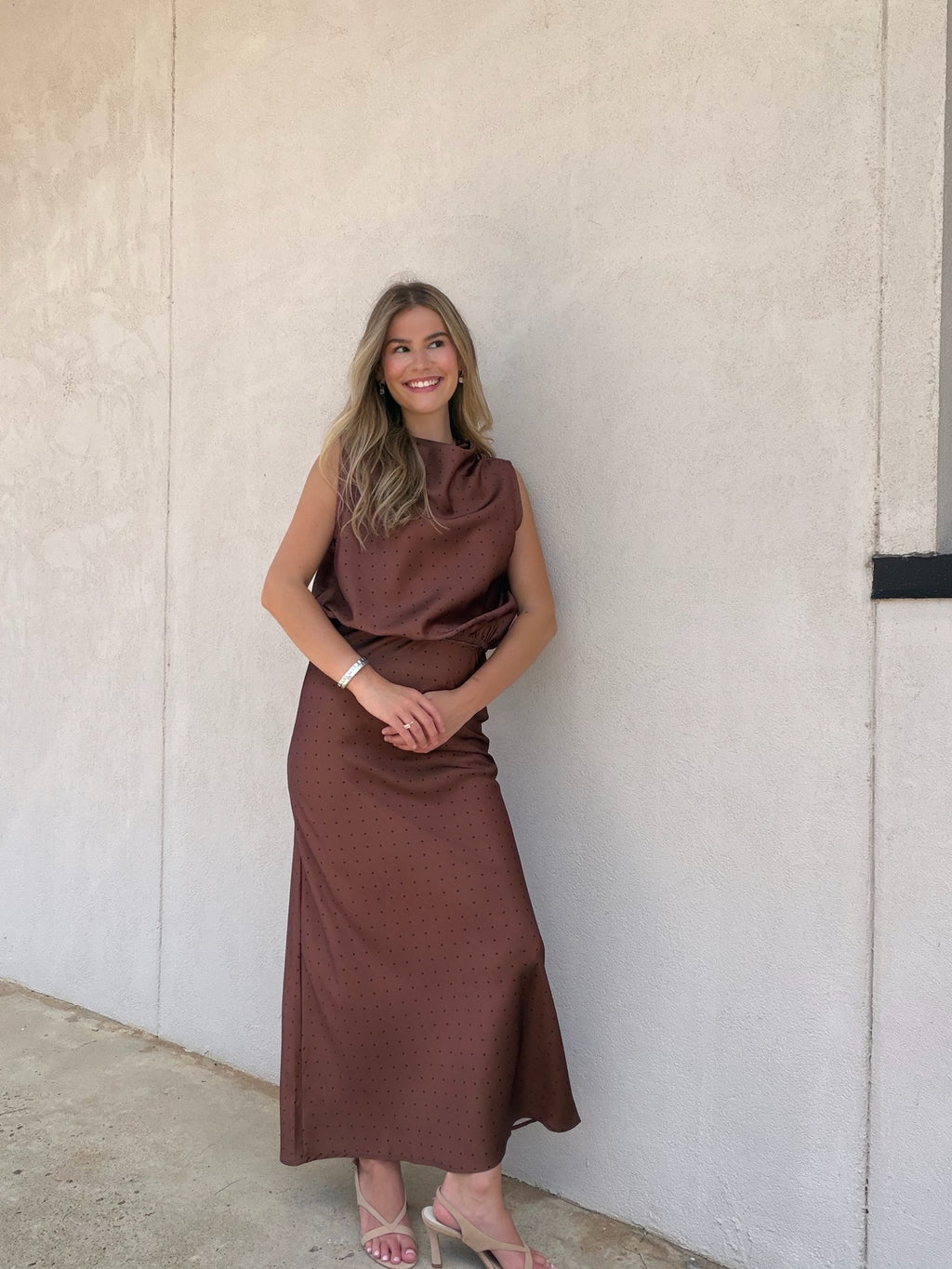 THE SULLIVAN MOCHA DOT MOCK NECK TOP
