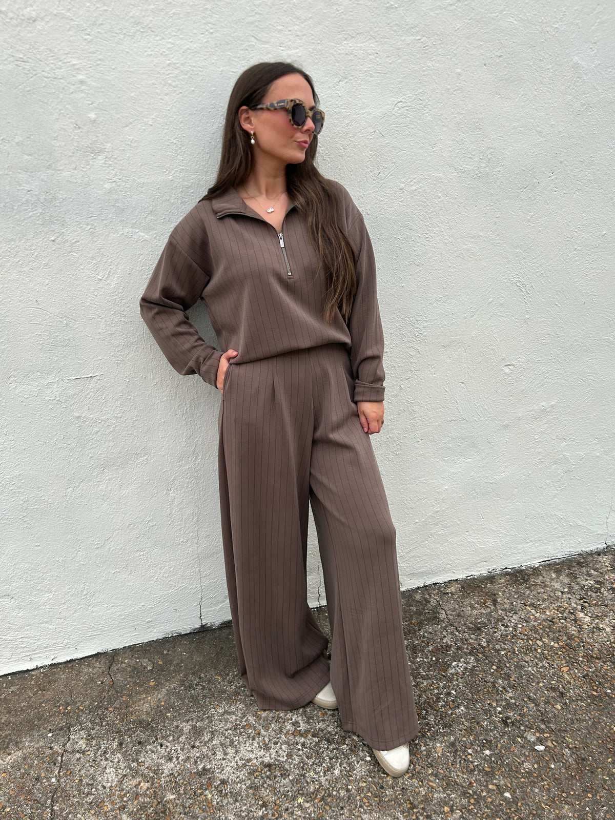 VINTAGE HAVANA | CHOCOLATE PINSTRIPE WIDE LEG PANT