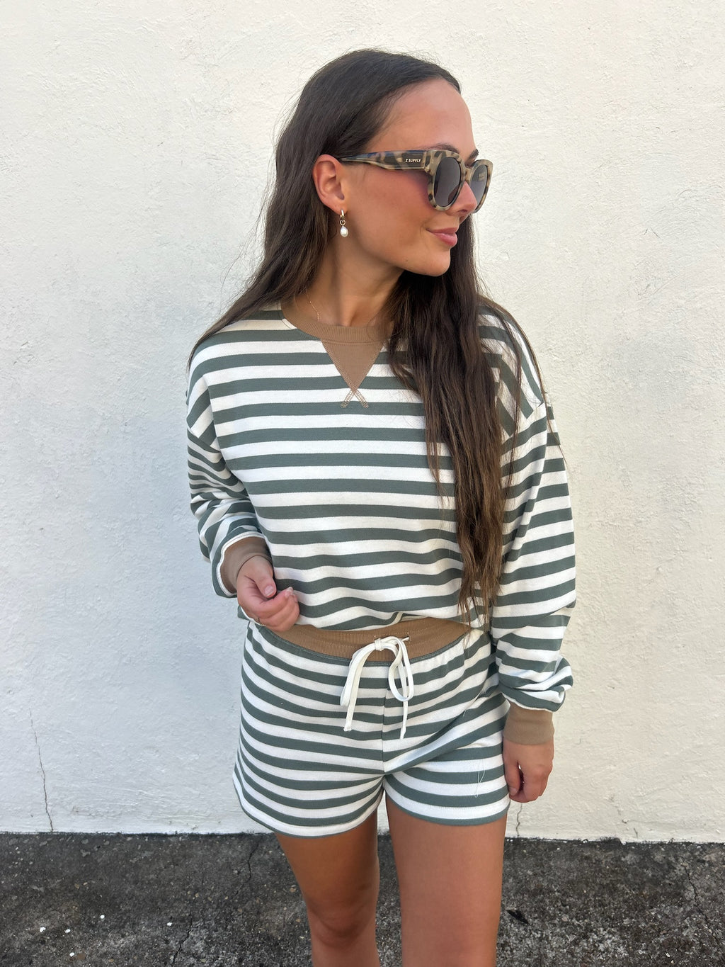 Z SUPPLY | LOW KEY STRIPE FLEECE SHORT IN MONSTERA