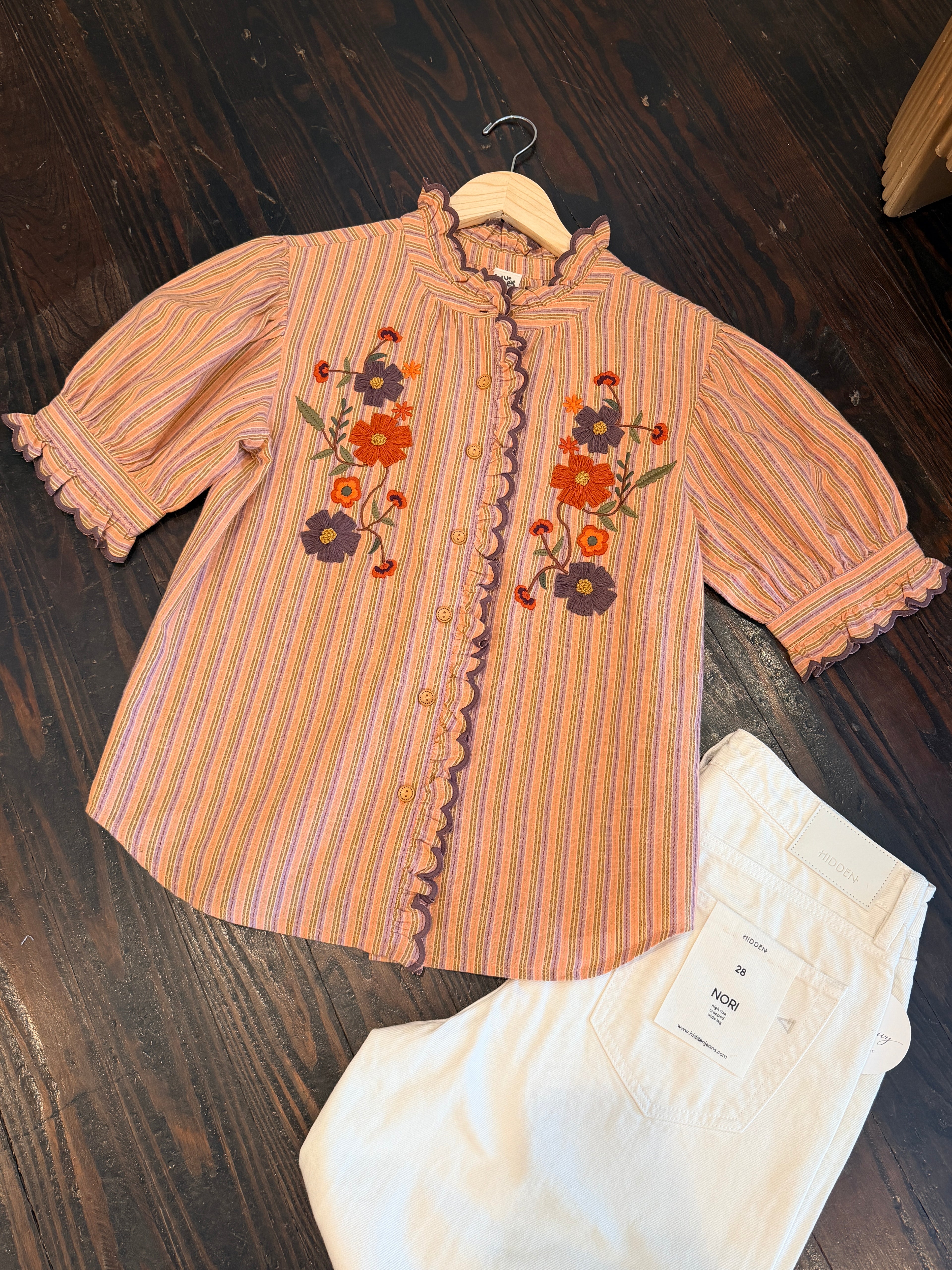 IVY JANE | AUTUMN BLOOMS EMBROIDERED STRIPE TOP