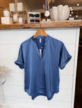 THE EVERYDAY SATIN BLOUSE | SLATE BLUE
