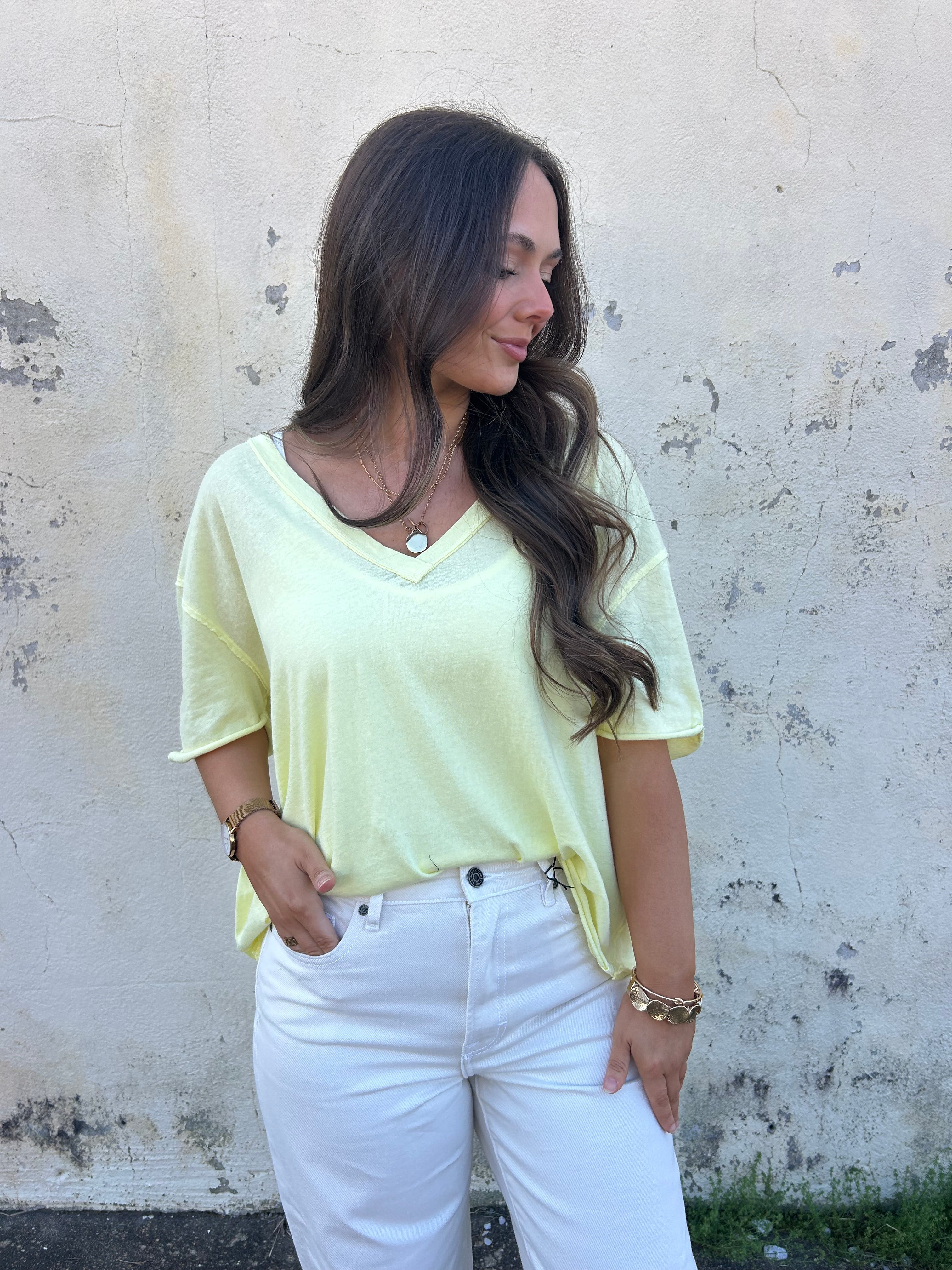 FREE PEOPLE | NINA V-NECK TEE IN LEMONWATER