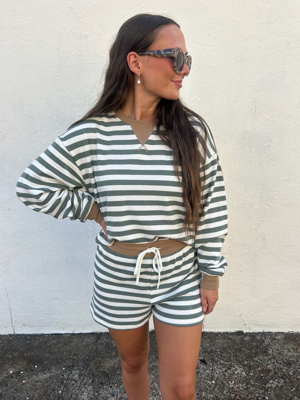 Z SUPPLY | LOW KEY STRIPE FLEECE SHORT IN MONSTERA