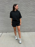 SIGNATURE STRIPE SHORT IN BLACK + CREAM