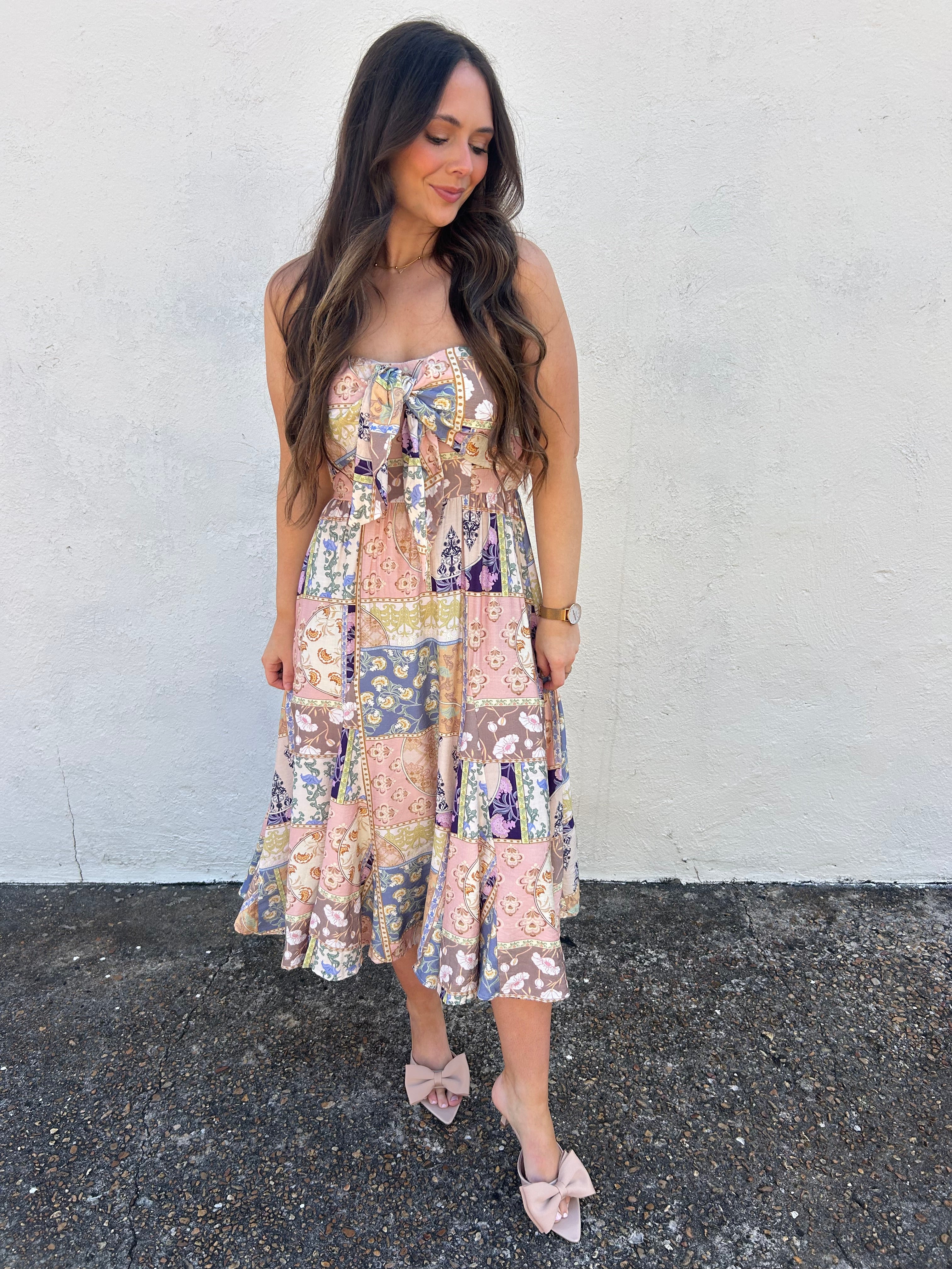 KLD SIGNATURE | STRAPLESS TIE FRONT DRESS