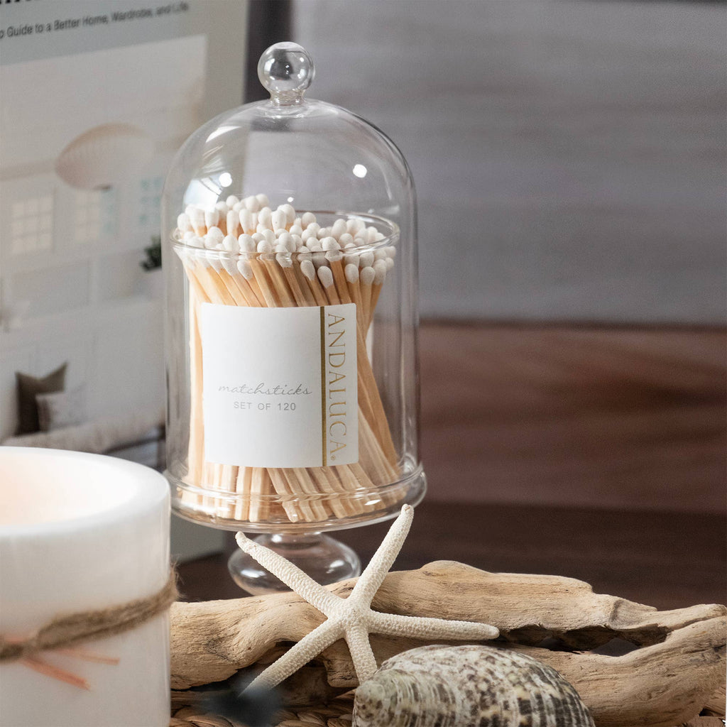 TALL GLASS JAR + 120 WOODEN WHITE MATCHES