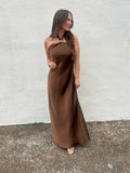 KARLIE | CHOCOLATE SATIN HALTER MAXI DRESS