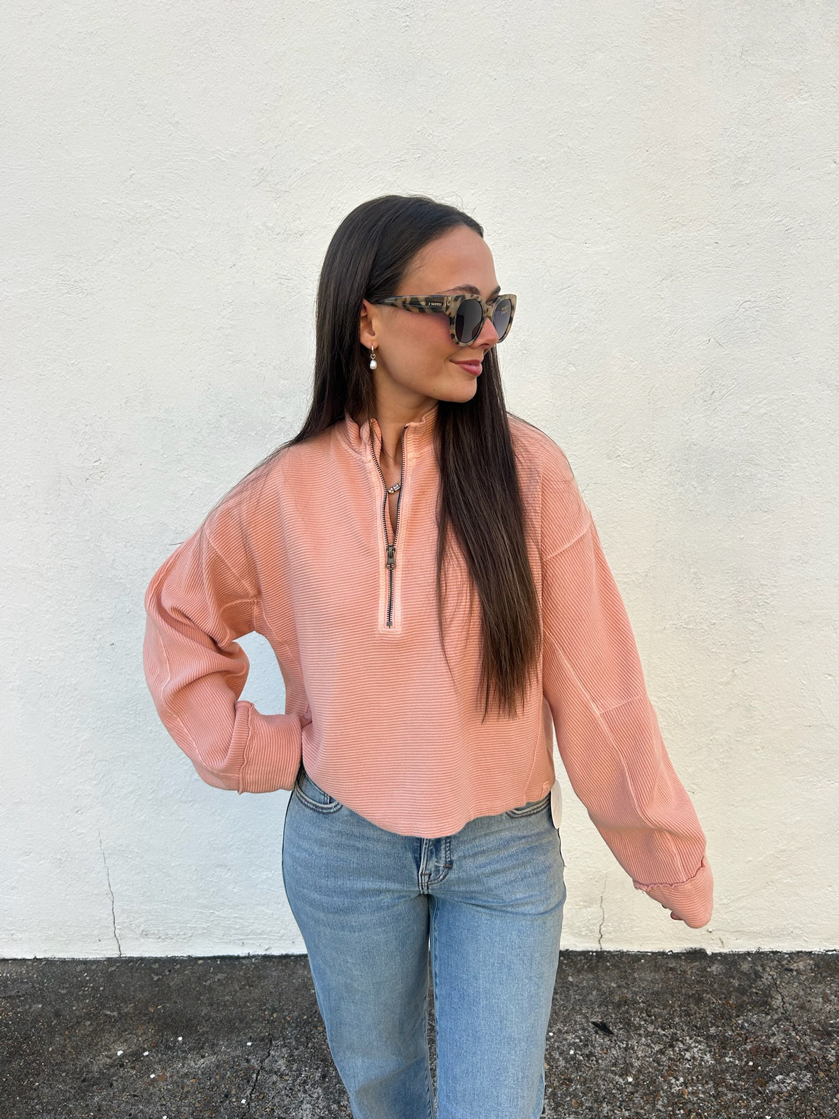 FREE PEOPLE | CELESTE QUARTER ZIP IN CORAL PINK