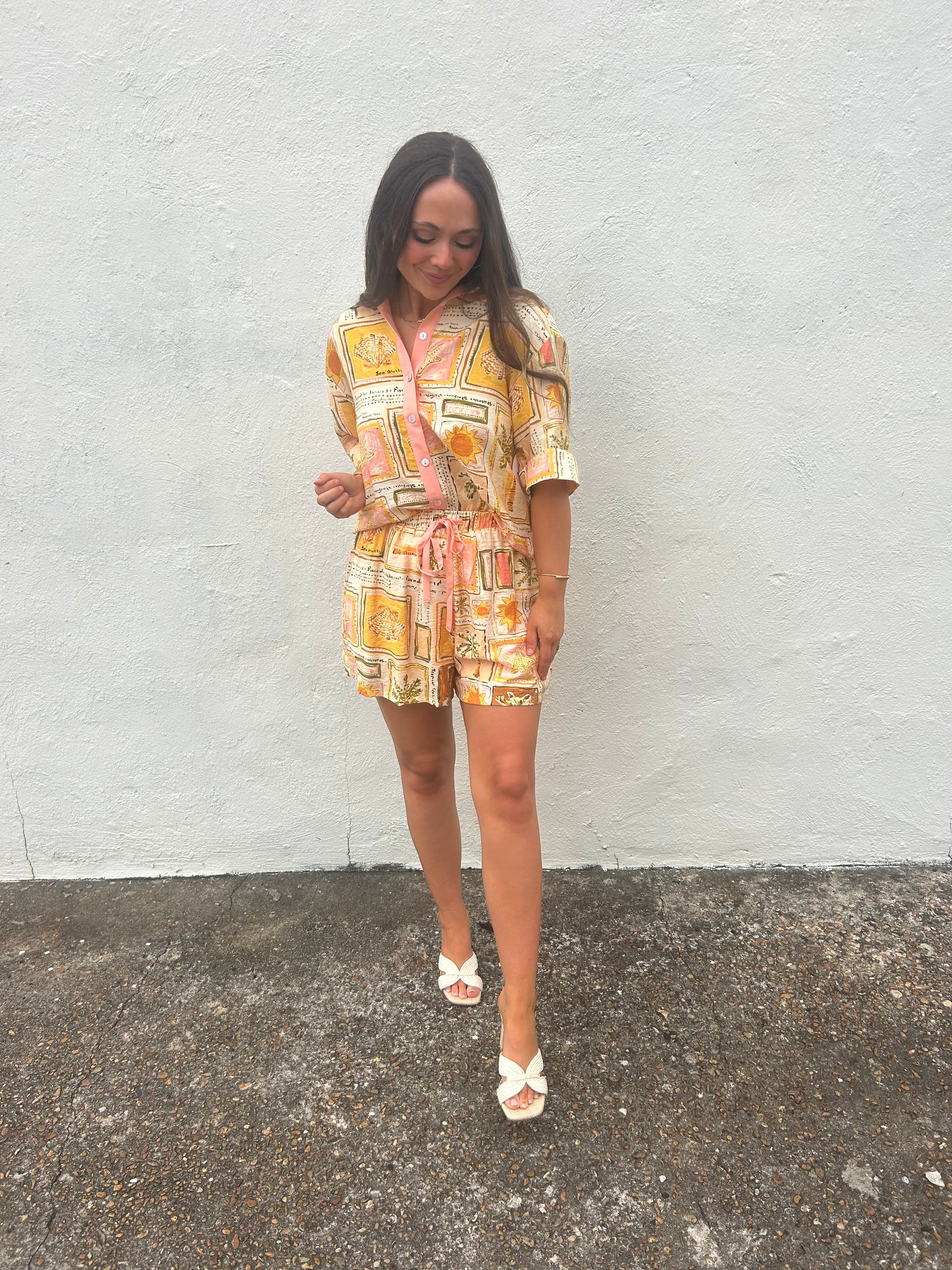 SANDCASTLE PRINT BUTTON FRONT BLOUSE