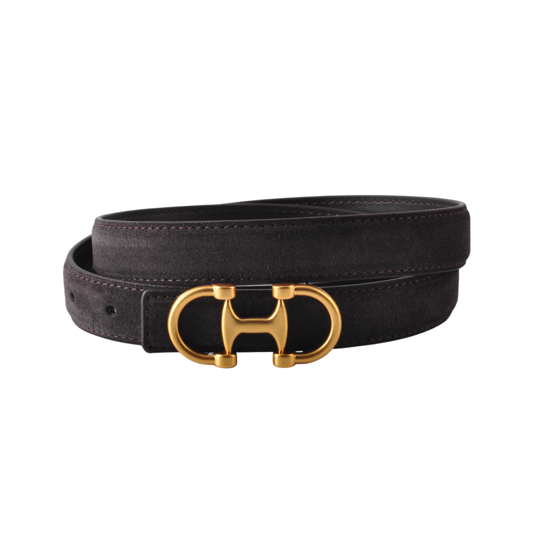 HORSEBIT BUCKLE EQUESTRIAN STITCHED SUEDE NAPA LEATHER | CHOCOLATE