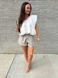 GLAM | BUBBLE SLEEVE WHITE TOP