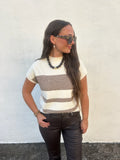 MOCHA STRIPE MOCK NECK SWEATER TOP