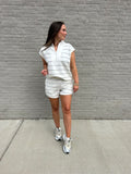 COURTSIDE STRIPE SHORT IN CREAM + BLACK