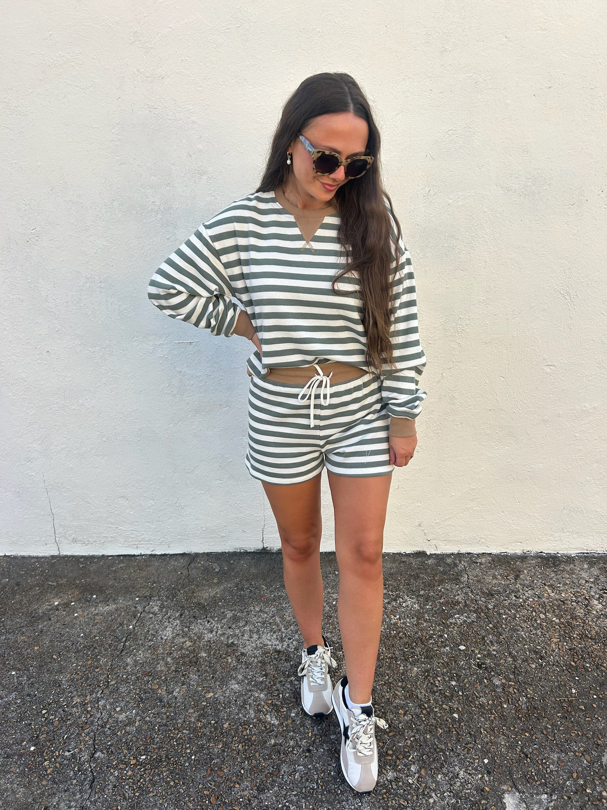 Z SUPPLY | LOW KEY STRIPE FLEECE SHORT IN MONSTERA