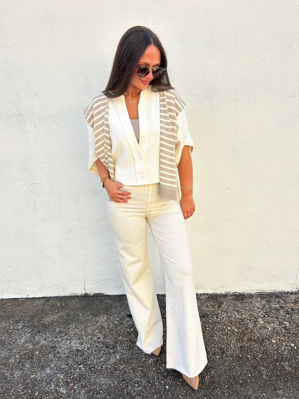 ELLE GREY | THE CAMILLE TWO-BUTTON CARDI IN IVORY