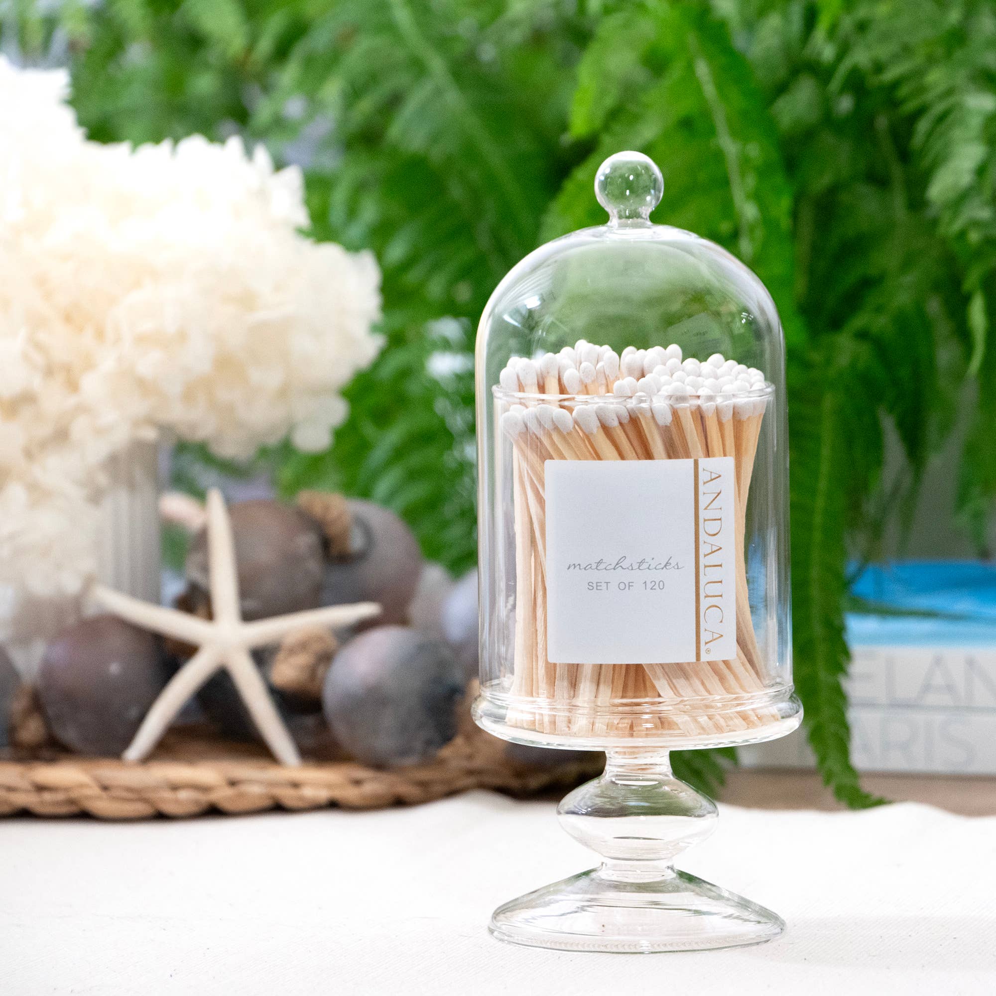 TALL GLASS JAR + 120 WOODEN WHITE MATCHES