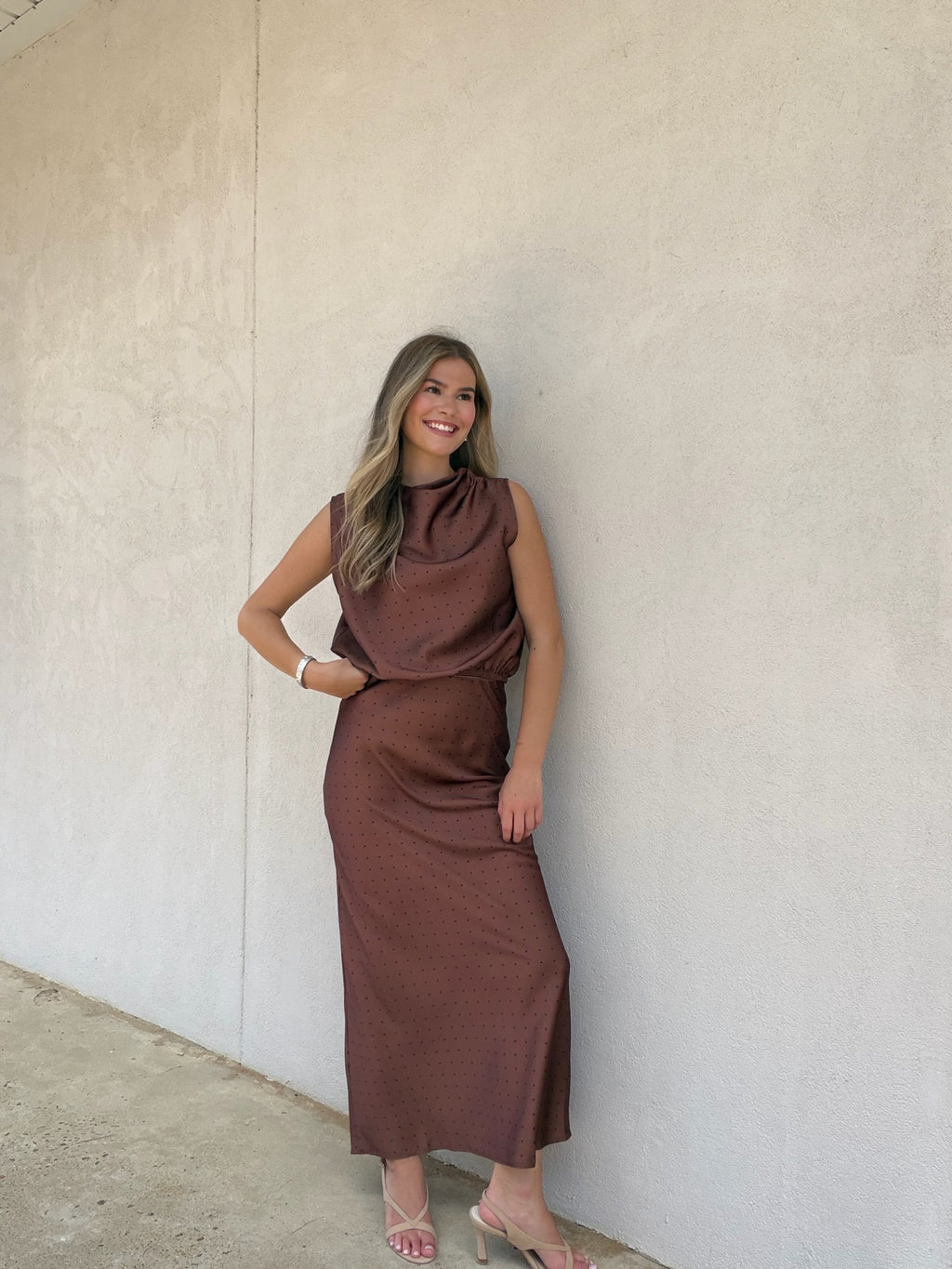 THE SULLIVAN MOCHA DOT MOCK NECK TOP