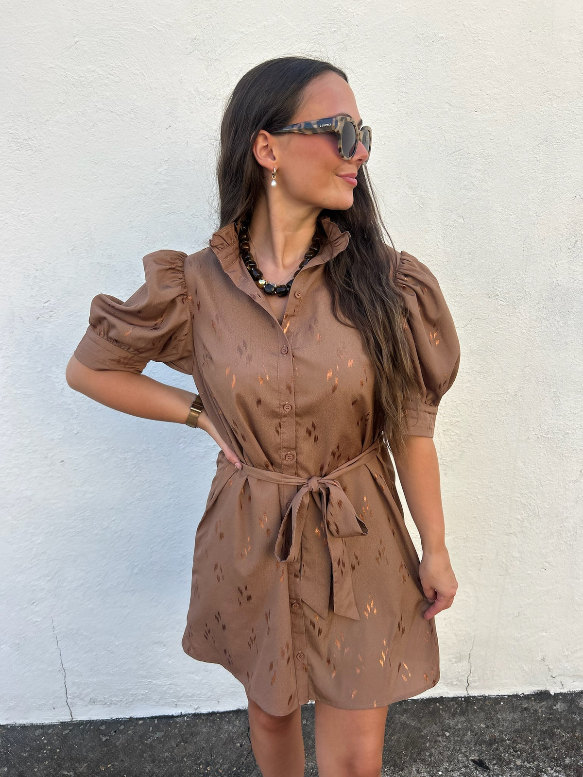 COPPER GLOW BELTED DRESS