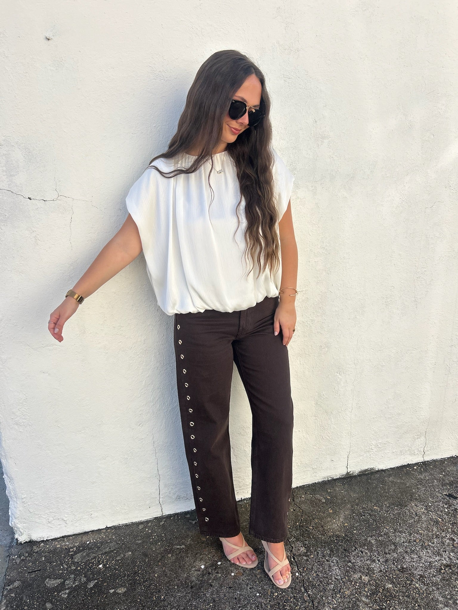 ELLE GREY | GATHERED NECK BUBBLE BLOUSE