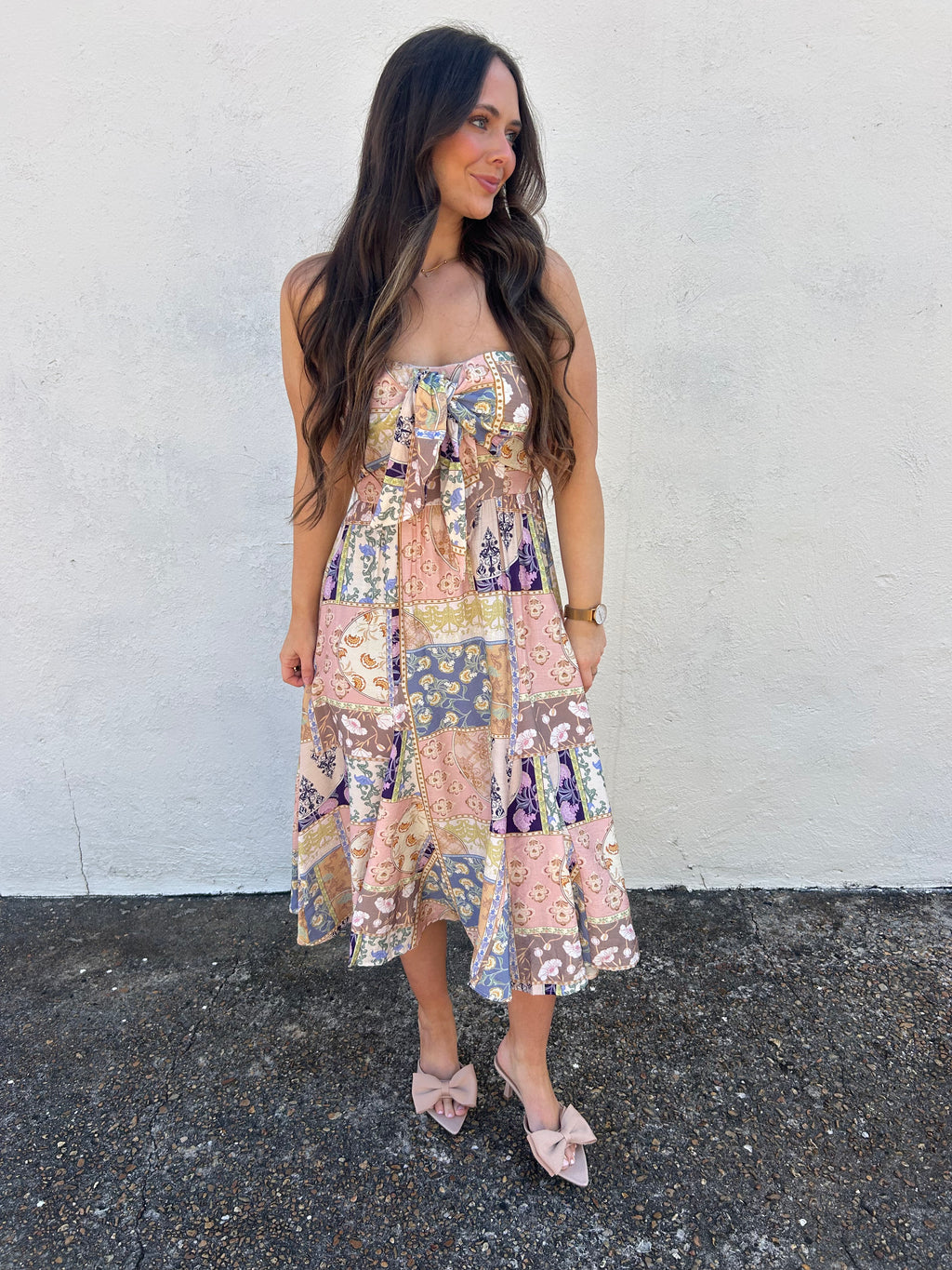KLD SIGNATURE | STRAPLESS TIE FRONT DRESS