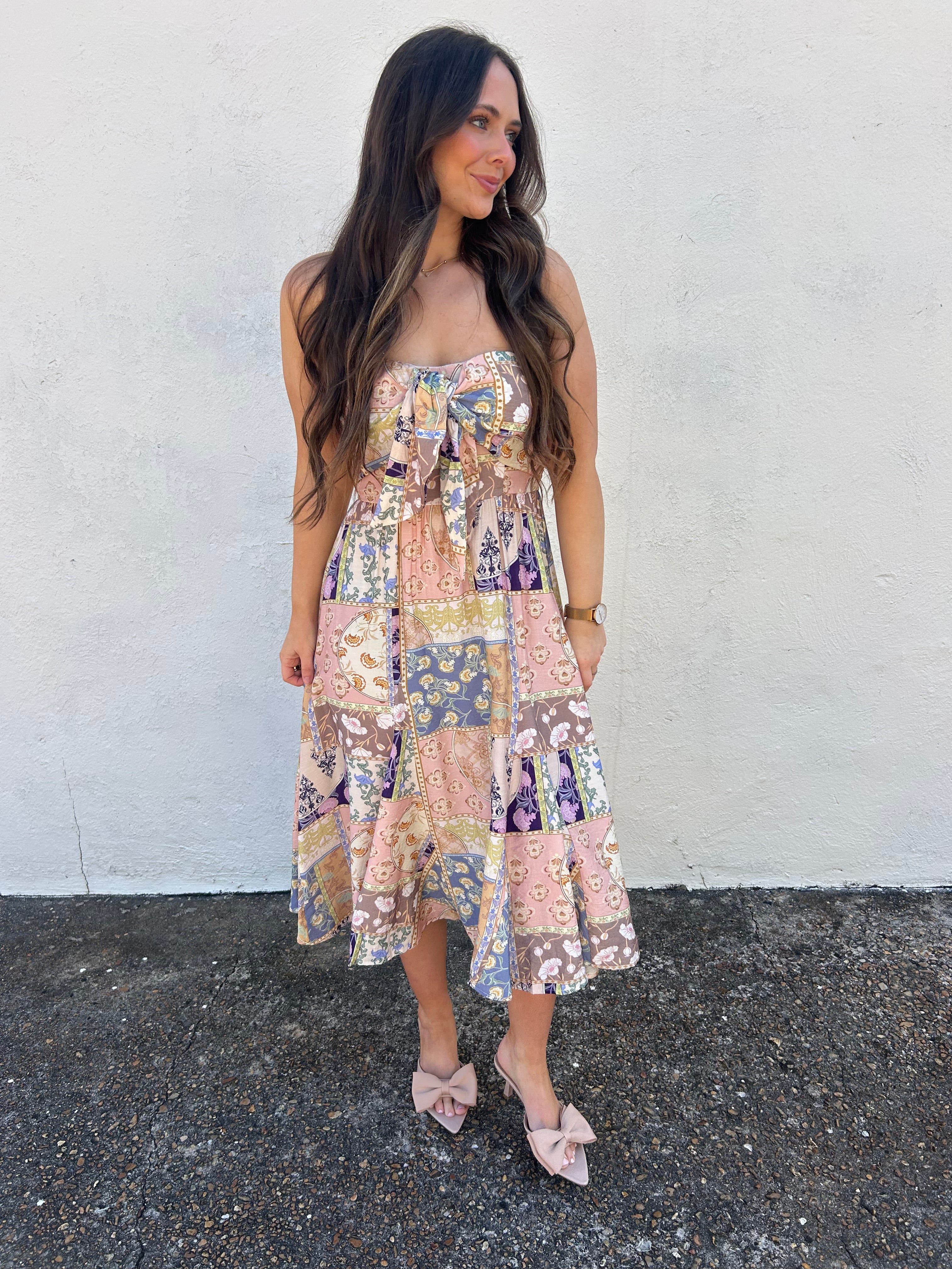 KLD SIGNATURE | STRAPLESS TIE FRONT DRESS