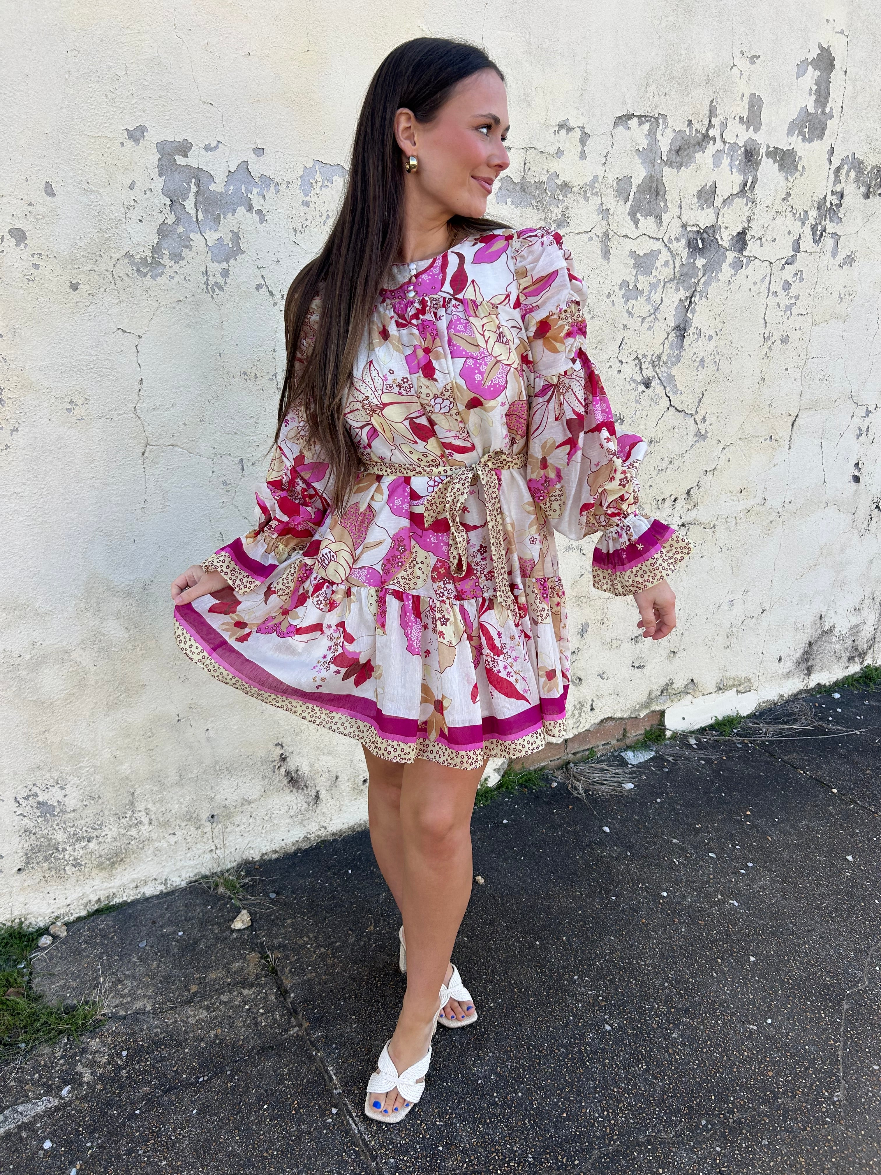 CIEBON | FLORAL RUCHED SLEEVE MINI DRESS