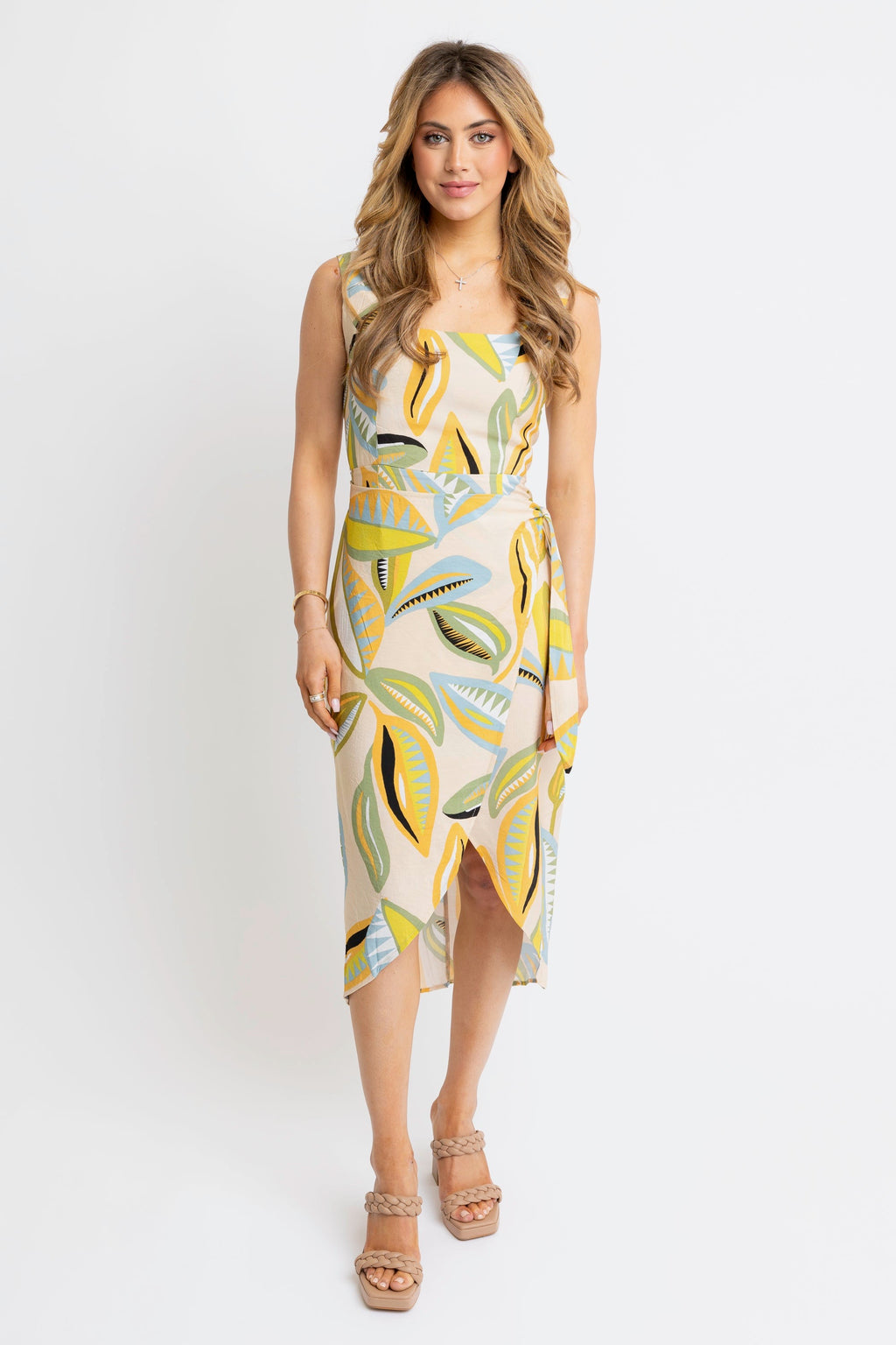 KARLIE | ABSTRACT LEAF WRAP DRESS