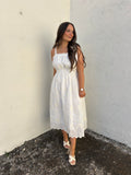 IVORY SCALLOPED EYELET MIDI DRESS