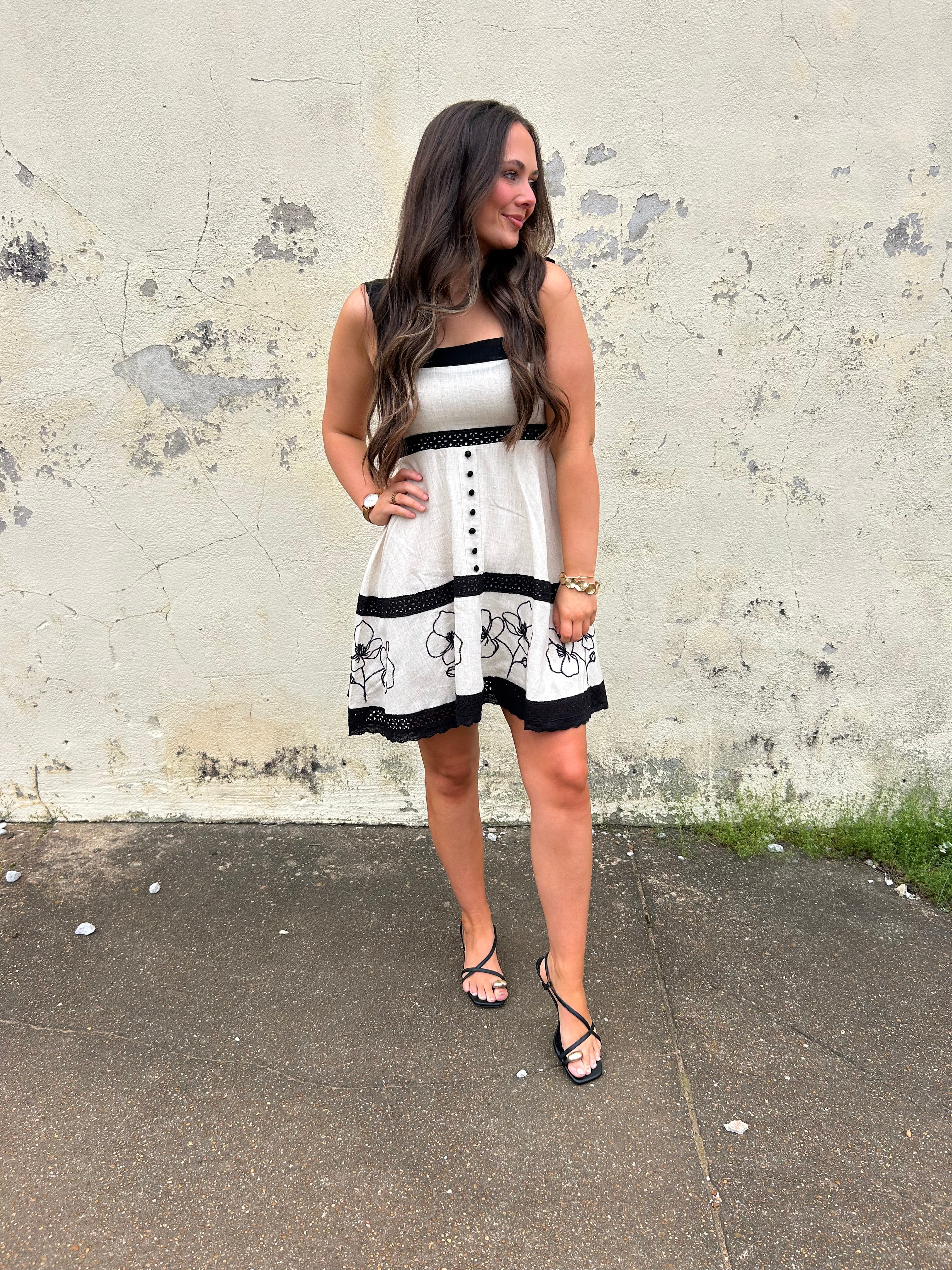 BLACK TIE BLOSSOM MINI DRESS