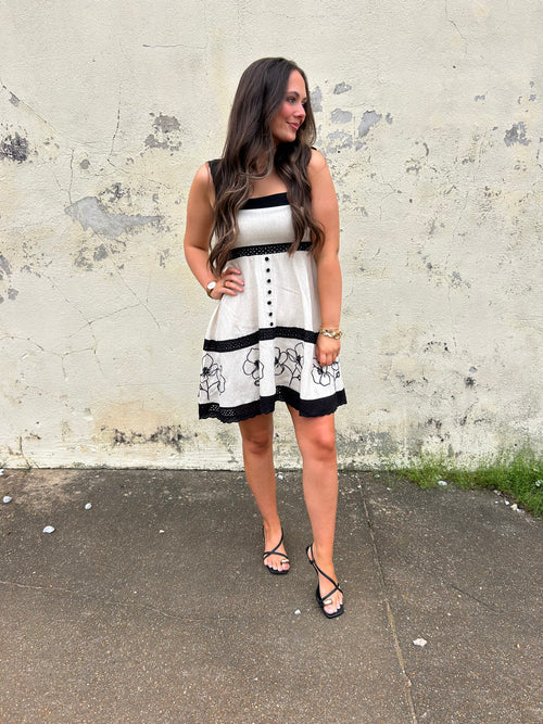 BLACK TIE BLOSSOM MINI DRESS