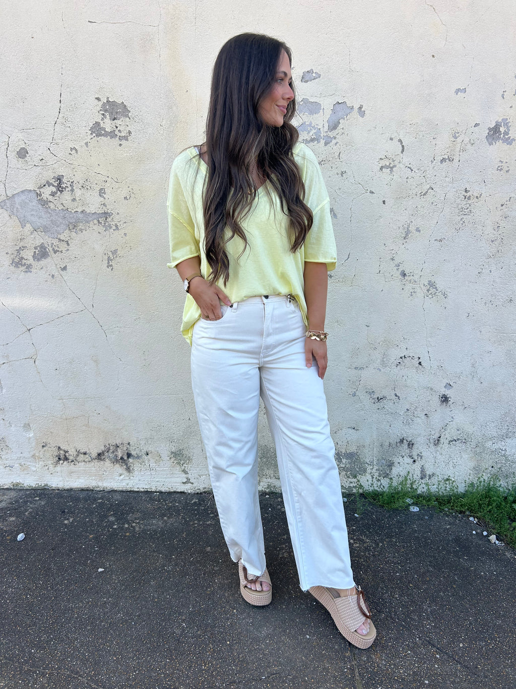 FREE PEOPLE | NINA V-NECK TEE IN LEMONWATER