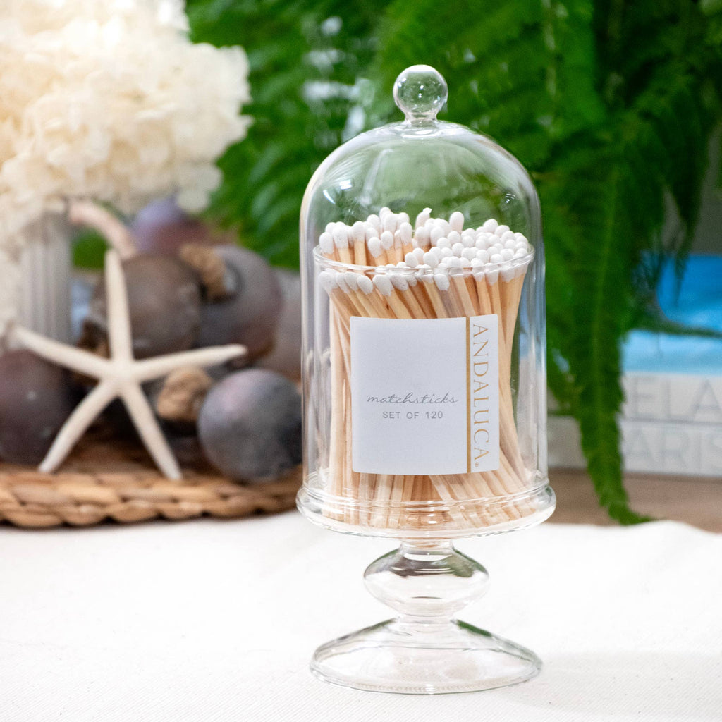 TALL GLASS JAR + 120 WOODEN WHITE MATCHES