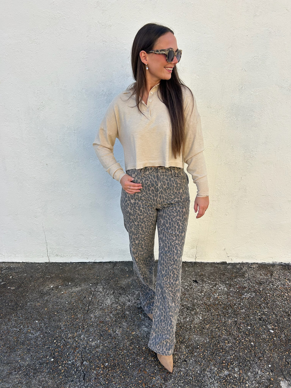 DELUC GREIGE KNIT POLO SWEATER