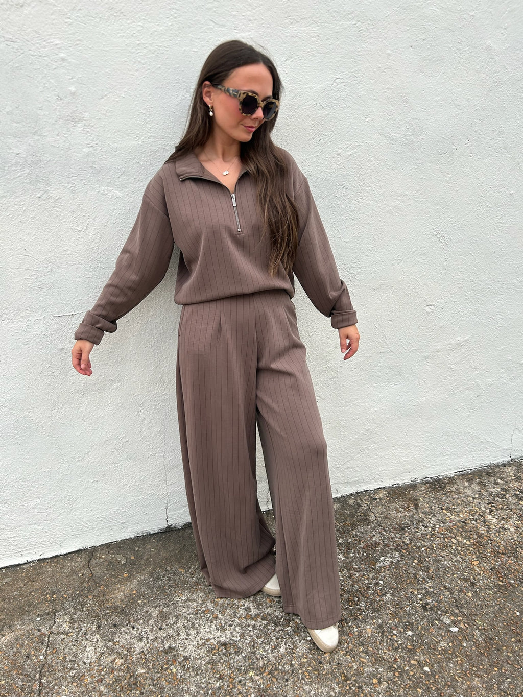 VINTAGE HAVANA | CHOCOLATE PINSTRIPE WIDE LEG PANT