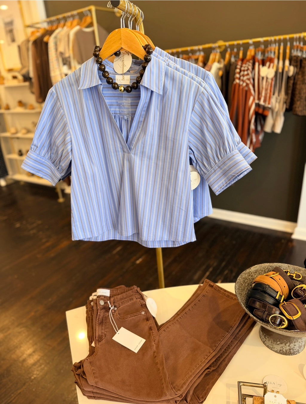 KARLIE | BLUE SKY STRIPE COLLARED TOP