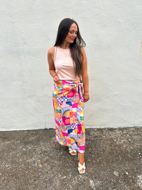 BAHAMAS SUNSET PATCHWORK WRAP SKIRT