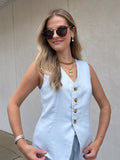 POWDER BLUE LINEN VEST
