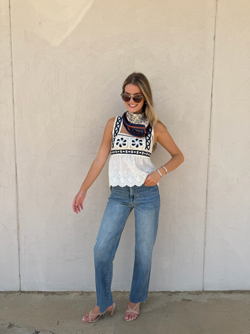 CREAM CROCHET CAMI TOP