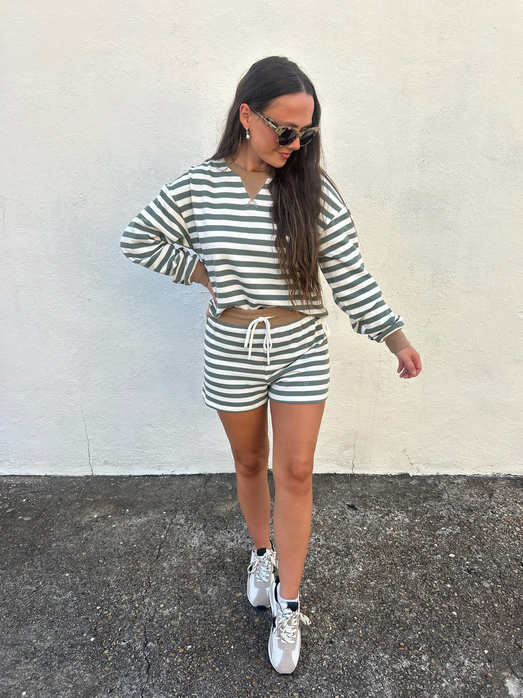 Z SUPPLY | LOW KEY STRIPE FLEECE SHORT IN MONSTERA