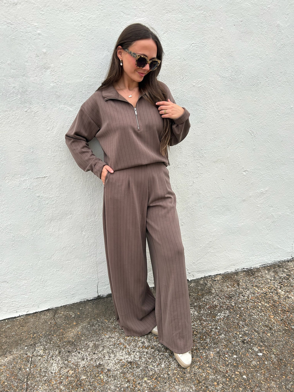 VINTAGE HAVANA | CHOCOLATE PINSTRIPE WIDE LEG PANT