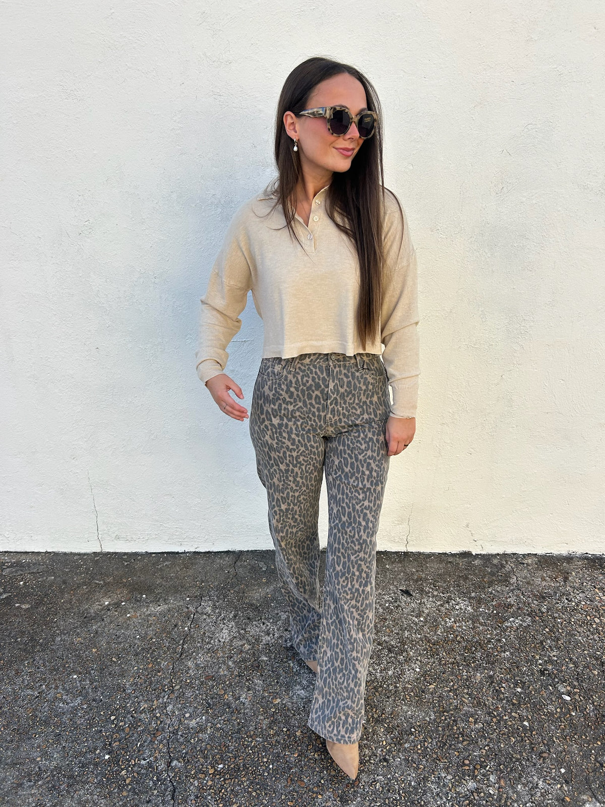DELUC GREIGE KNIT POLO SWEATER