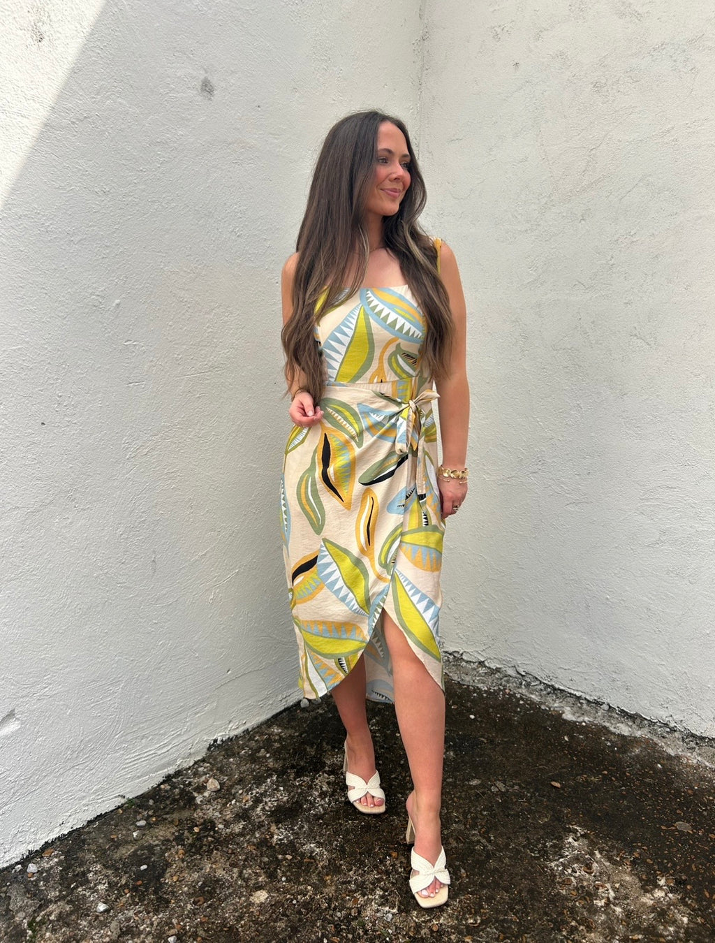 KARLIE | ABSTRACT LEAF WRAP DRESS