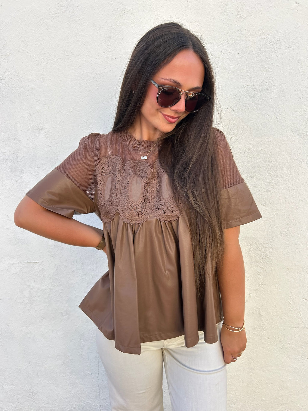 THE ELLIS LACE + LEATHER TOP